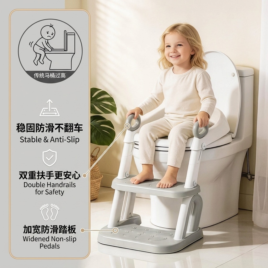Children's foldable toilet ladder with thickened seat ring, baby's toilet aid tool, ladder-style toilet seat