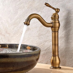 European-style retro brass faucet 360-degree rotating hot and cold face Basin faucet black Gulong head high Basin faucet