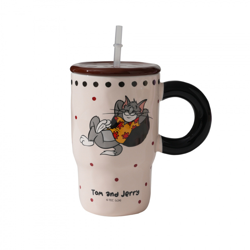 Gatos y ratones auténticos con cubierta de paja para parejas de niñas nuevas tazas de cerámica de gran capacidad con cubierta tazas de dibujos animados