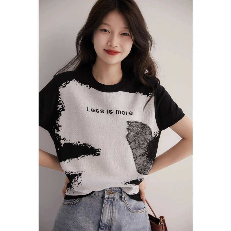 Casual Printed T-Shirt Women's Short-Sleeved 2025 Summer New Style Round Neck Loose Top Korean Style Fashion Embroidered T-Shirt
