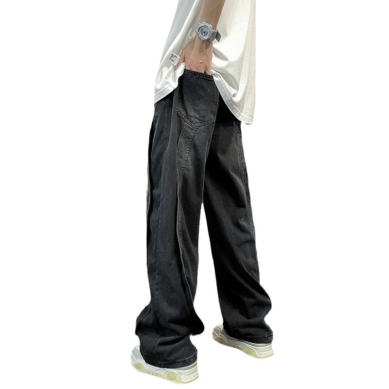Vaqueros lavados retro, sentido del diseño de verano para hombres, pantalones vibe americanos de nicho, pantalones de papá rectos holgados de pierna ancha