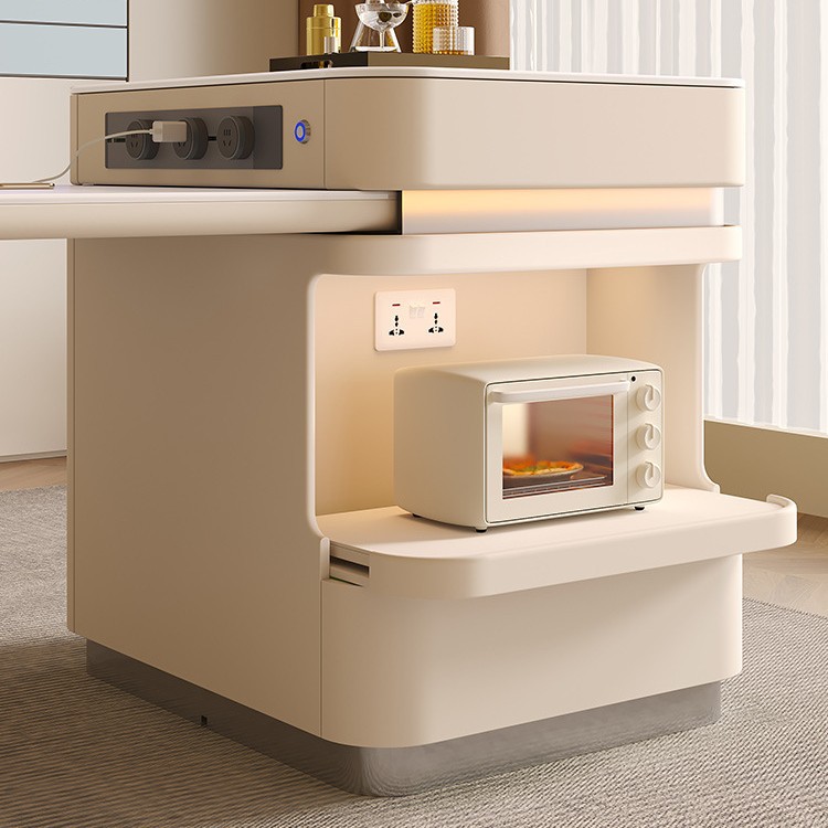 Mesa de comedor de la isla con cocina de inducción, placa de roca retráctil, hogar, lujo ligero, plataforma de guía central simple moderna, mesa de té de Kung Fu