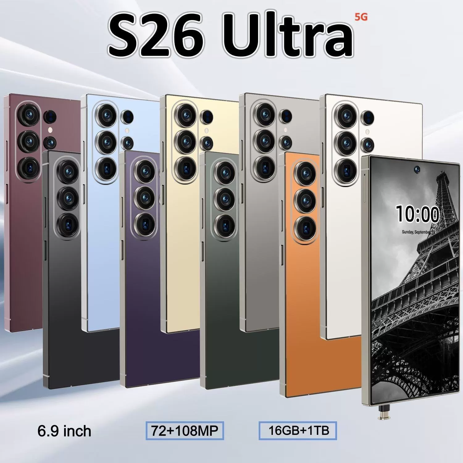 Smartphone S26Ultra, large-screen Android 15 with built-in pen — multi‑color options