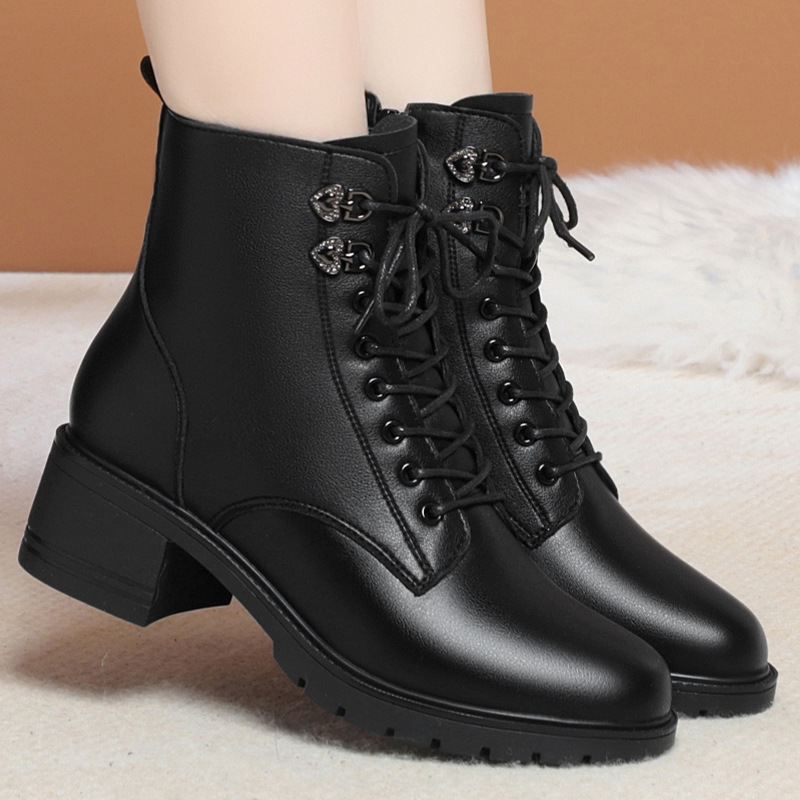 Women's Lace-Up Side Zipper Mid-Heel Boots Height-Increasing Slim Look Retro British Style Casual Leather Shoes Winter Trendy Cool Martin Boots Women's Lace-Up Side Zipper Mid-Heel Boots Height-Increasing Slim Look Retro British Style Casual Leather Shoes Winter Trendy Cool Martin Boots