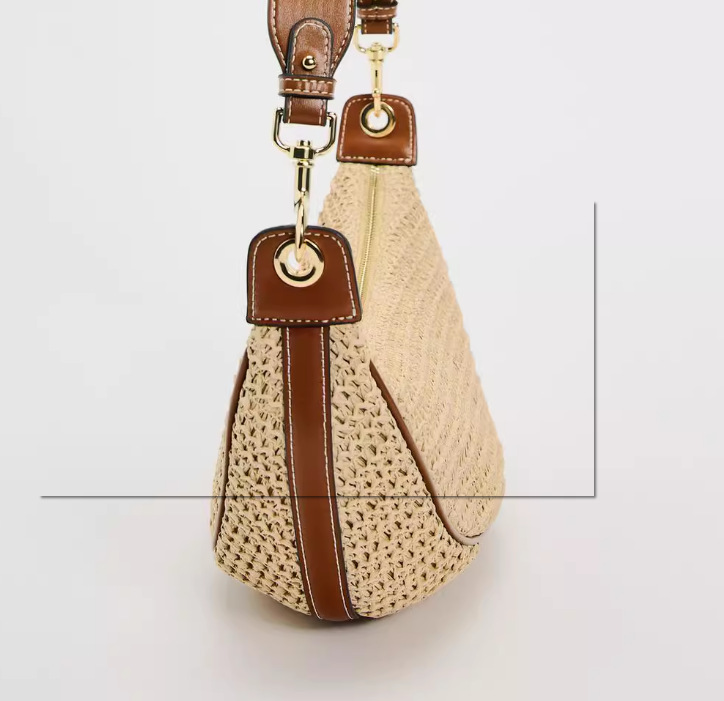 New Product Women's Single Casual Cross Shoulder Underarm Dumpling Grass Woven Crescent Half Round Bag_voghion.com