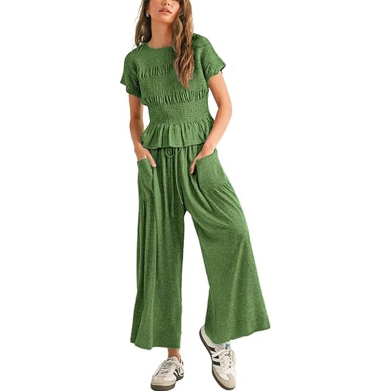 2024 春夏アマゾン TEMU ヨーロッパとアメリカの服弾性ウエストプリーツハイウエストワイドレッグパンツルーズカジュアル|undefined