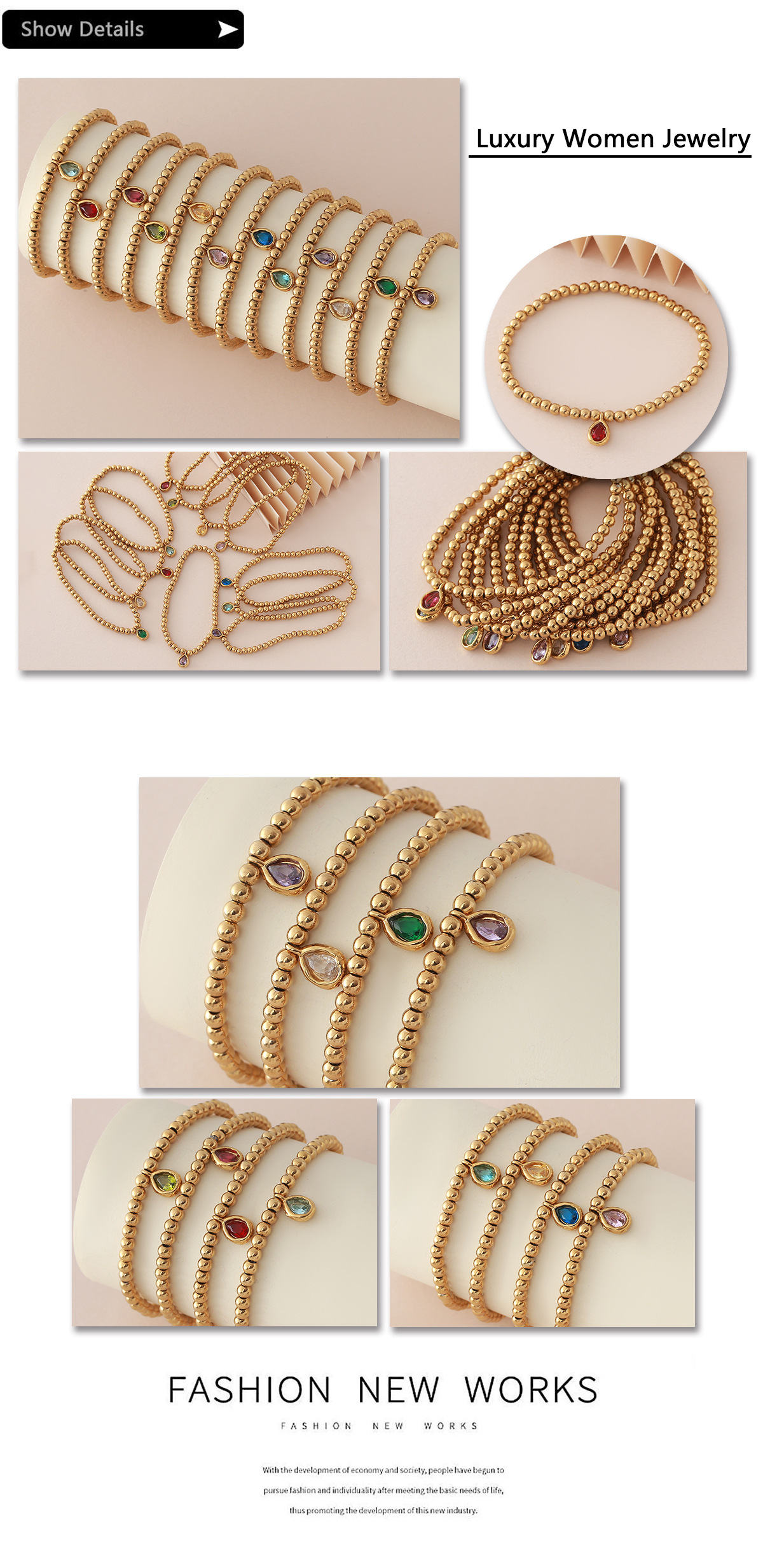 14g Weight Electroplating Gold Plating Process Stretch Adjustable Clasp Closure Type 18K Real Gold Plated Plating Material 304 Stainless Steel Pendant Material Simple Style Water Droplets 304 Stainless Steel Birthstone Bracelets In Bulk