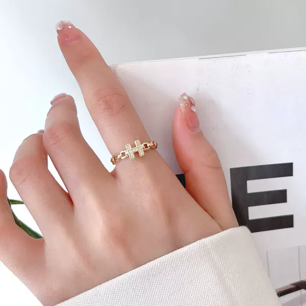 Women's Open Ring Fashion Stylish Ins Korean Style Ring Letter H Simple Luxury Ring Accessories Spot Wholesale