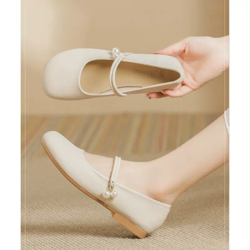 Sheepskin French Mary Treasure Single Shoes Female Summer 2024 New Pearl Light Soft Bottom College