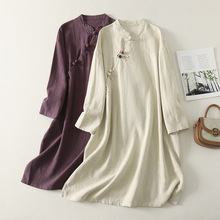 实拍 新中式连衣裙国风佛系禅服居士服斜襟盘扣袍子复古旗袍裙