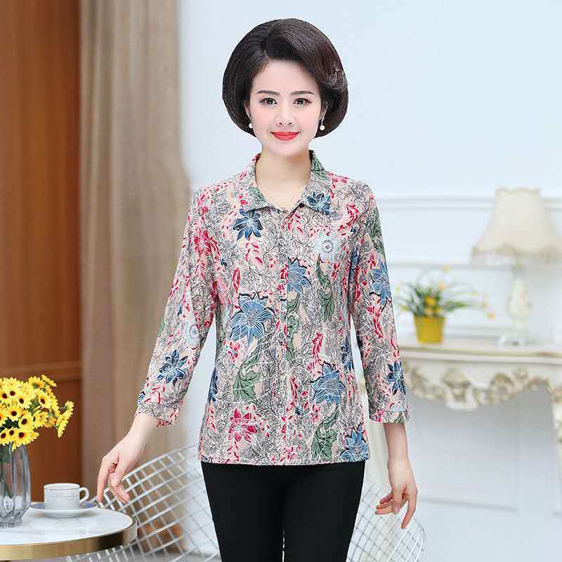 새로운 2022 중년 · 노인 여성 긴팔 셔츠 어머니 플러스 사이즈 중년 코트 40 ∼ 60 세 안감 장우홍