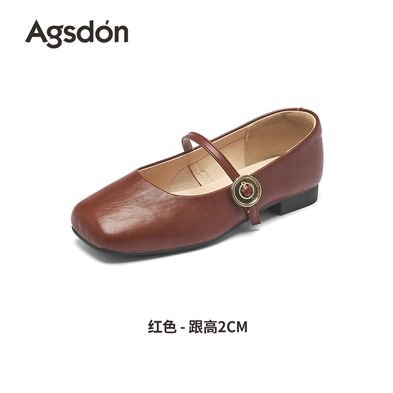 奥古狮登红色玛丽珍鞋女2025新款夏季法式芭蕾单鞋气质软底小皮鞋|undefined
