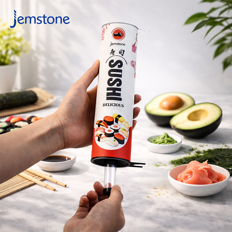 Tubo Cilíndrico de Papel para Sushi de Cartón Blanco Ecológico con Tubo para Salsa de Soya para Envase de Alimentos