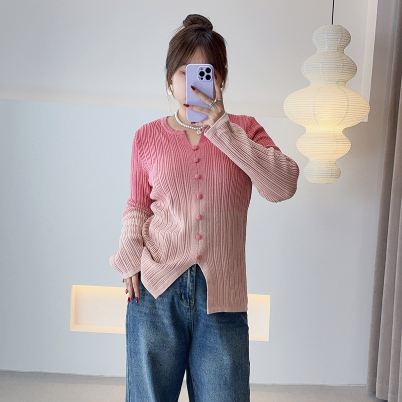 Ziyuan 2025 Autum New Large Size Women's Knitted Knitwear Fat Girl Gradient Pink Sweet Knitted Knitwear F293