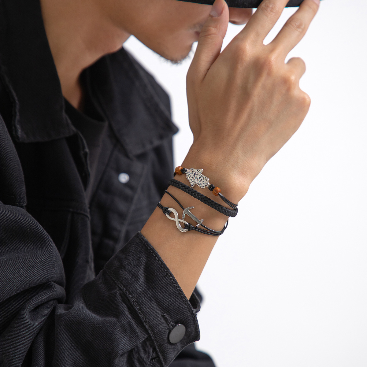 1 Piece Fashion Letter Palm Anchor Pu Leather Alloy Braid Menu0027S Bracelets