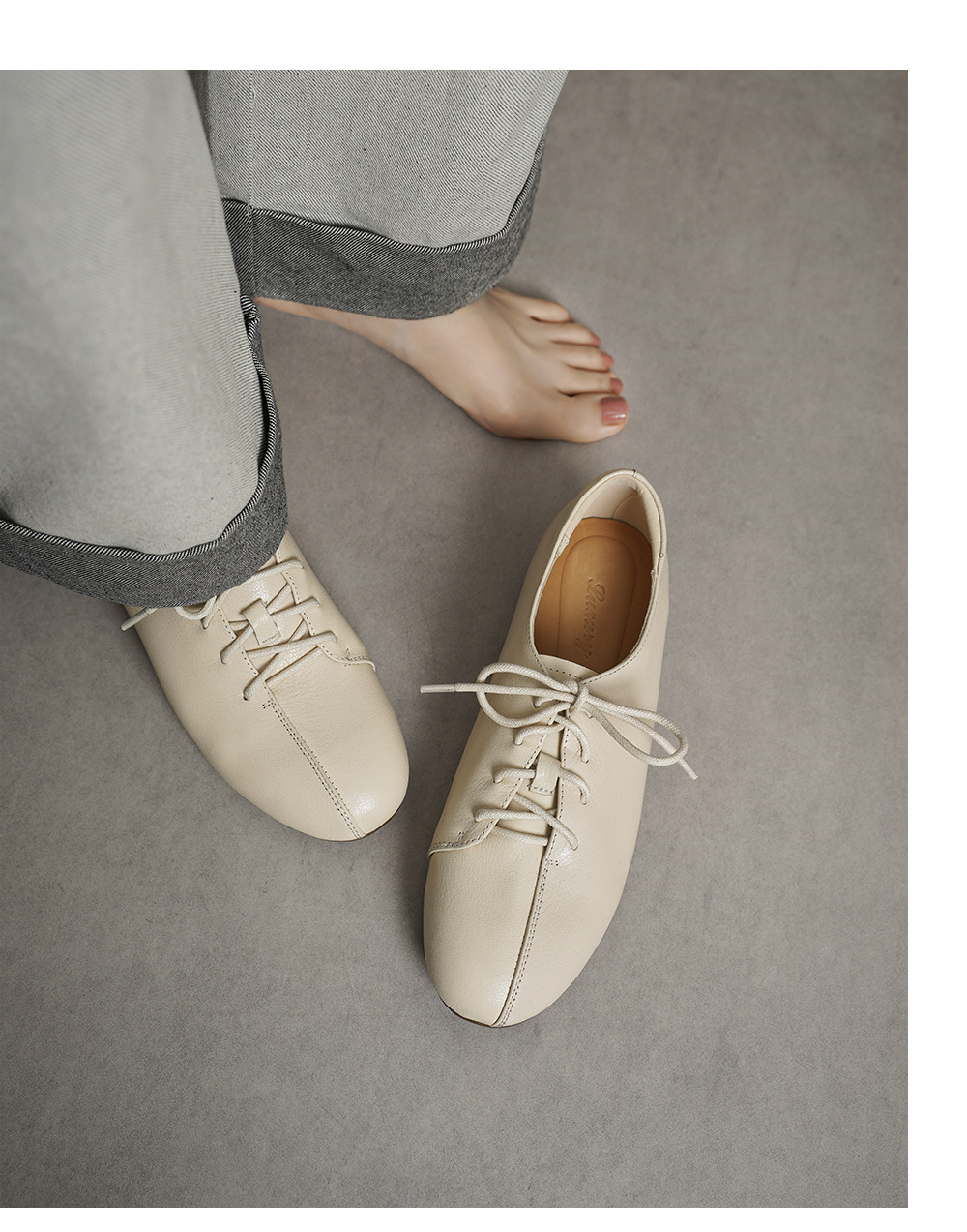 Giày lười nữ da cừu buộc dây mũi vuông phong cách loafer — đen chi tiết 5