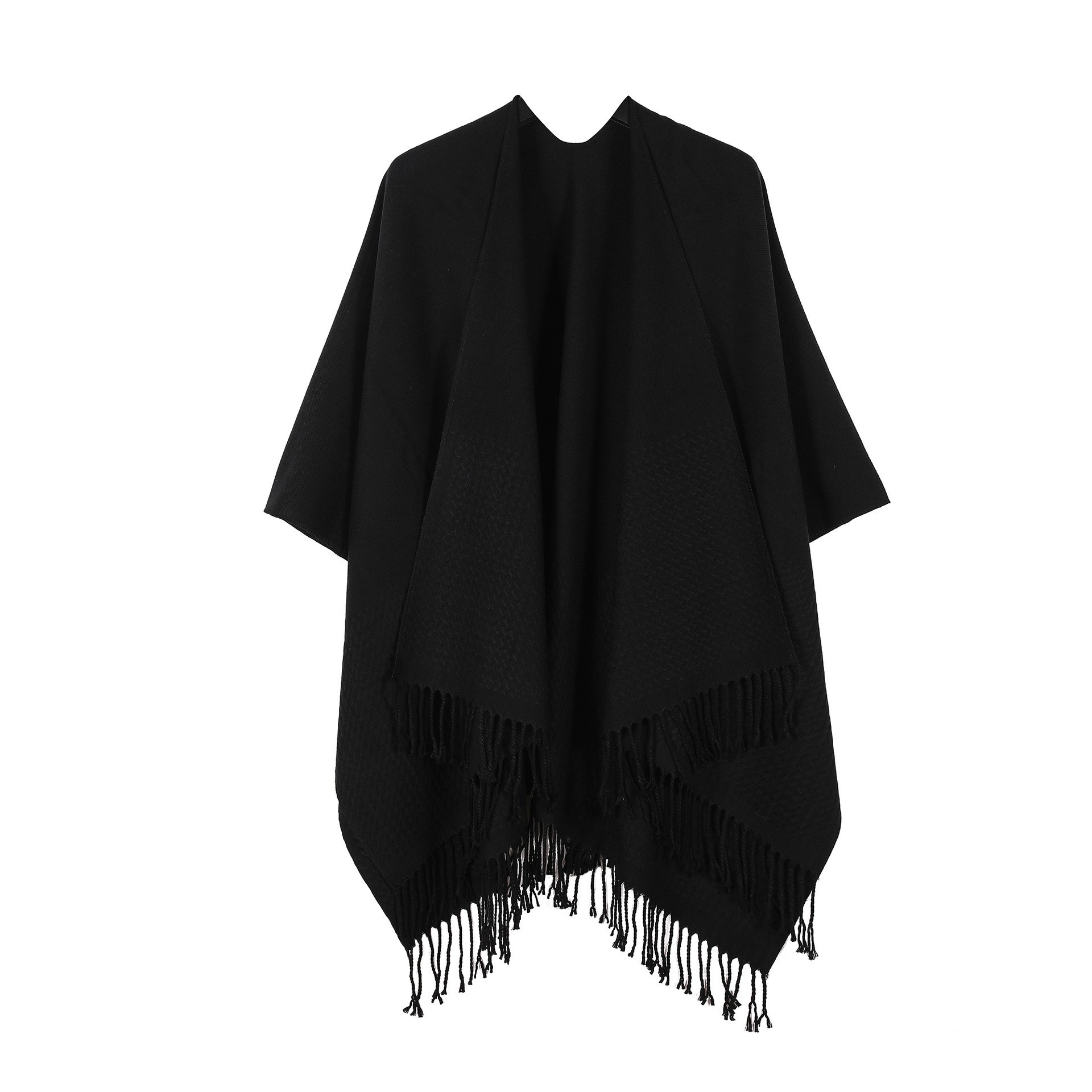 Neue, schlichte Oberbekleidung für Damen, vielseitiger, einfarbiger, gefranster, dicker Schal mit dreidimensionalem Wellenjacquardmuster, warm_voghion.com