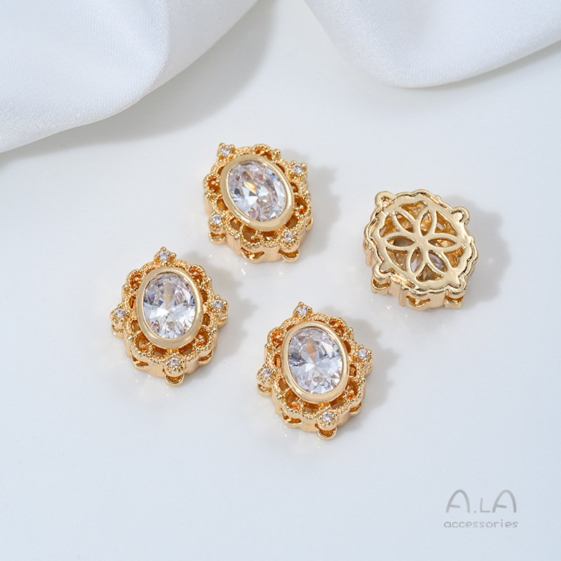 Wholesale 14K Gold-Plated Silver-Plated Zircon Round Water Drop Porous Loose Beads DIY Bracelet Necklace Jewelry Accessories