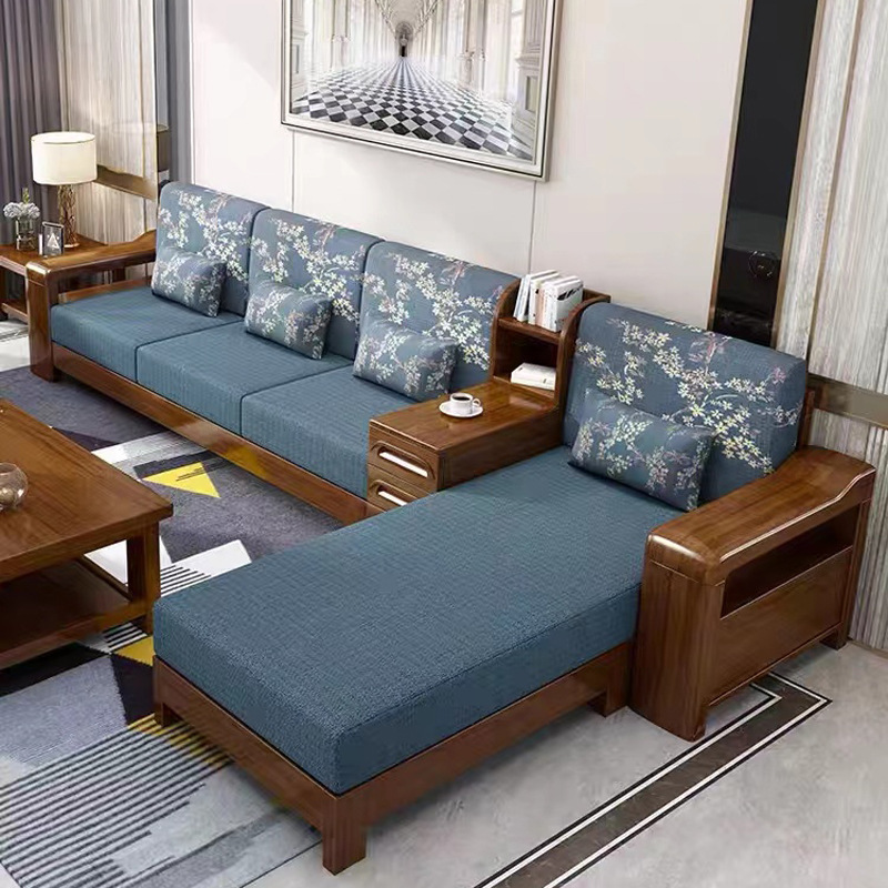 Walnut Chinese solid wood sofa living room corner princess sofa modern minimalist small apartment set factory direct sale