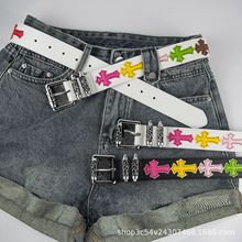 个性荔枝纹白色克罗新款皮带男女文艺青年腰带复古时尚藤蔓滚轮