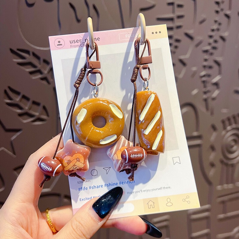 Cute Cartoon Alkaline Bread Keychain Donut Pendant Couple Car Bag Accessories Niche Ins-Style Gift