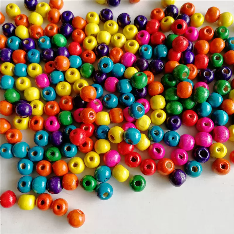 彩色木珠 diy饰品配件4-20mm圆珠彩色混批圆木珠手工串珠散珠