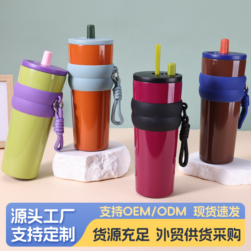 Simple Ceramic Inner Liner Thermos Cup, High Aesthetic Value, Large Capacity, Straw, Aurora Cup, Car-Mounted Portable Stainless Steel Ice Cup Simple Ceramic Inner Liner Thermos Cup, High Aesthetic Value, Large Capacity, Straw, Aurora Cup, Car-Mounted Portable Stainless Steel Ice Cup