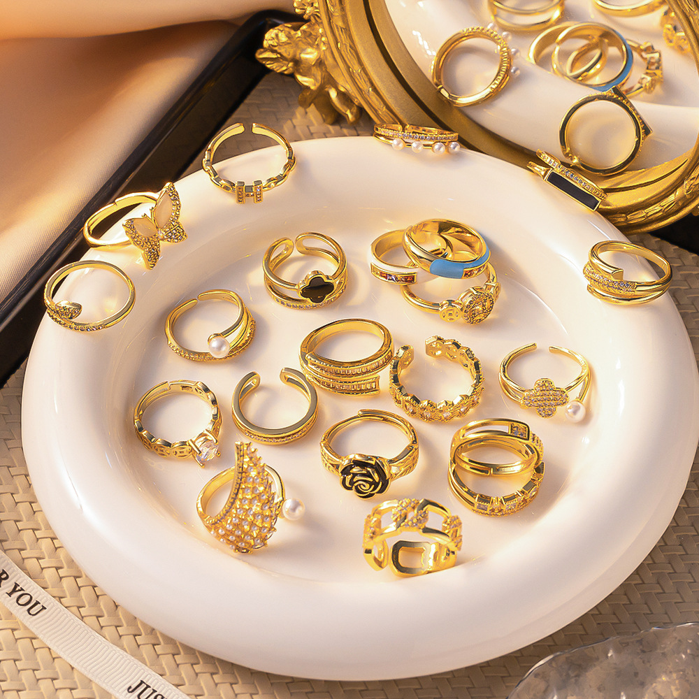 non-fading adjustable micro-inlaid zircon ring women‘s elegant high-grade open super flash ring simple internet celebrity ins style