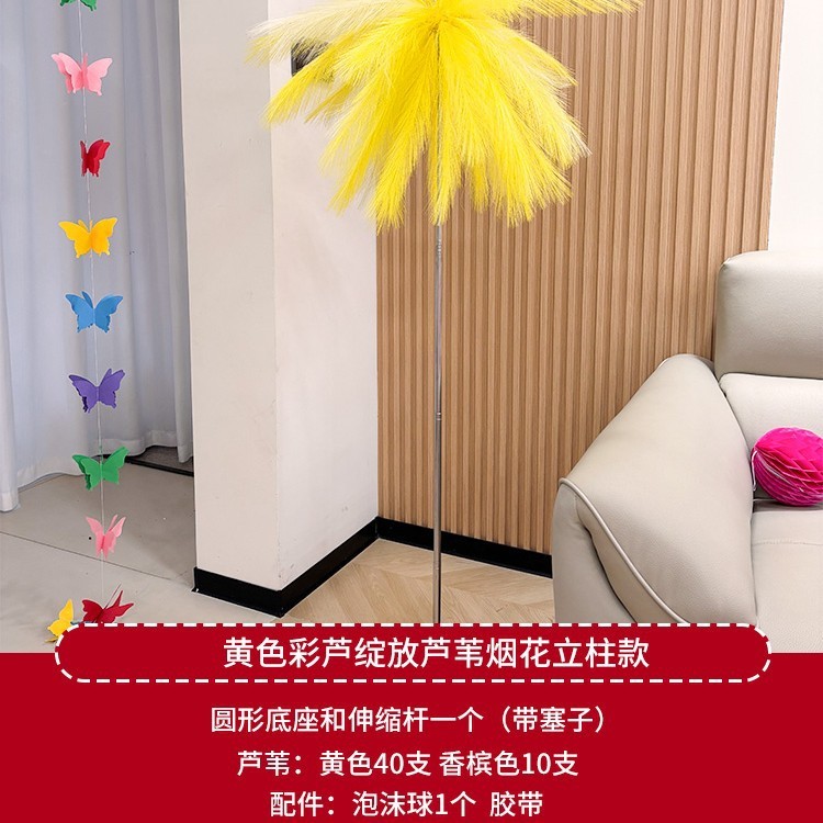 結婚式のリビングルームの結婚式の部屋シミュレーションリード花火羽孔雀草柱アレンジメント装飾ドレッシングガウン写真背景|undefined