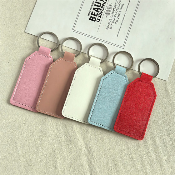 Simple wholesale retro PU leather tag key chain bag accessories pendant car key chain color printing accessories