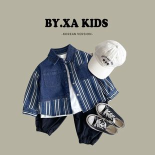 Xianao 2023 autumn new children's clothing collar trendy cool boy's shirt Korean style all-match Denim shirt children's coat