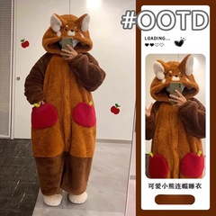 特価!! かわいいアライグマのパジャマ女性の冬の新しいベルベットはサンゴのベルベットの保温家の服のパジャマを厚くした