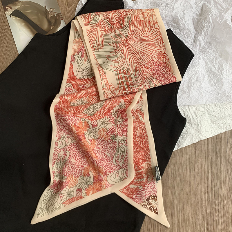 Primavera y otoño bufanda de seda coreana cinturón para el cabello bufanda larga de moda de doble capa para mujer bufanda de piel de seda de imitación bufanda de cuello fino bufanda profesional de todo fósforo
