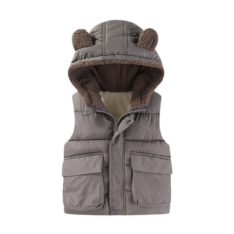 Chaleco para niños con capucha engrosada ropa exterior para niños chaleco cálido bebé niñas chaleco forrado de vellón para niños lindo bebé