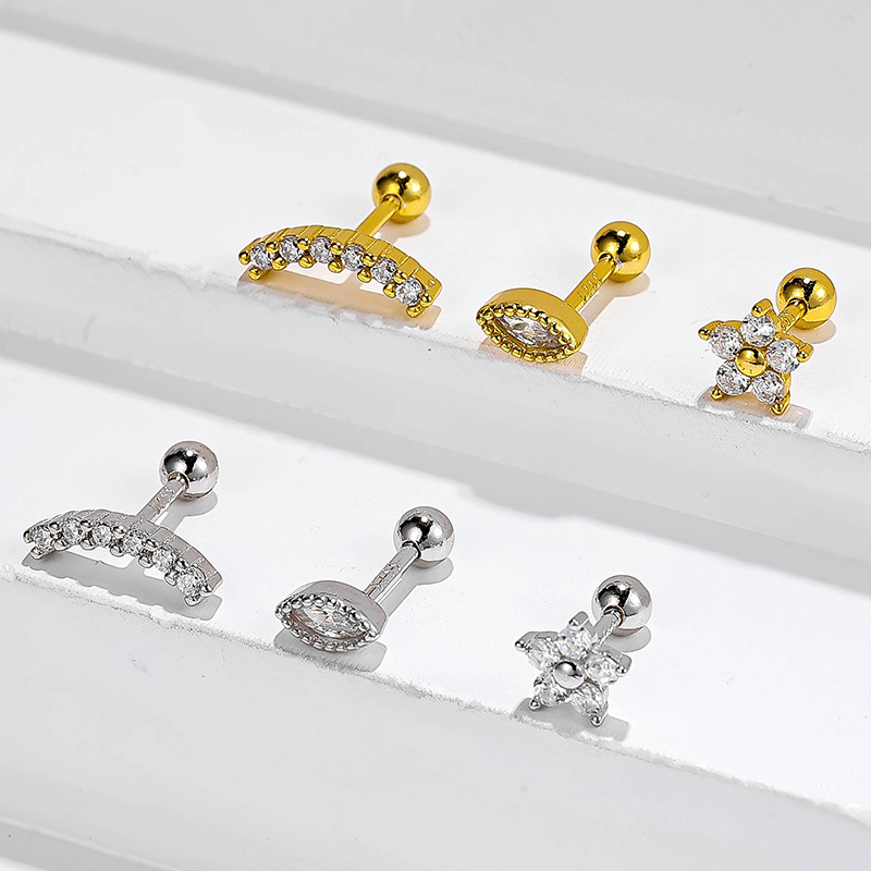 5g Weight Zircon Inlay Material 1 Piece 925 Sterling Silver Zircon Flower Ear Studs