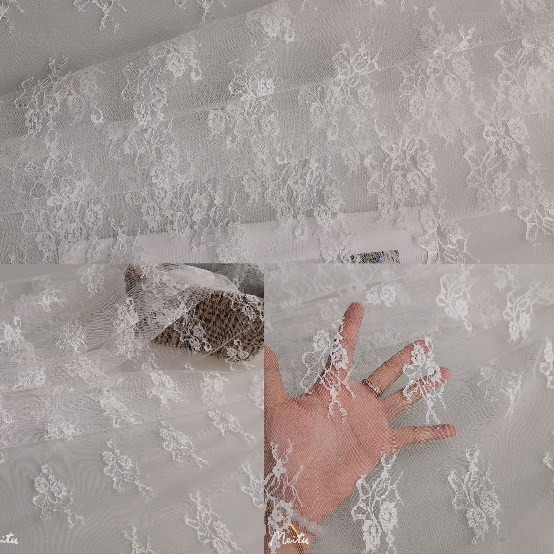 新品热卖~薄透款全锦纶无弹亮光丝小茶花剪线提花蕾丝 裙装等面料