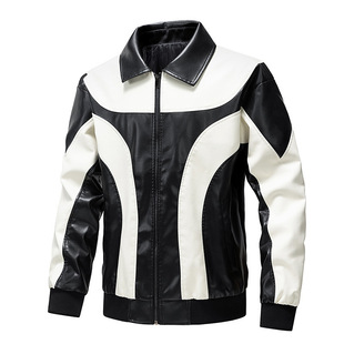 European Size Thin Spring and Autumn Cross-border Casual Men's Leather Fashion Stitching Motorcycle Amazon Retro Leather Jacket Men's Wear