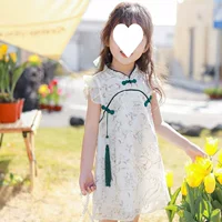 Платье Cheongsam с цветочным принтом для девочек, летнее детское тонкое стильное платье принцессы, детское летнее модное китайское платье Hanfu