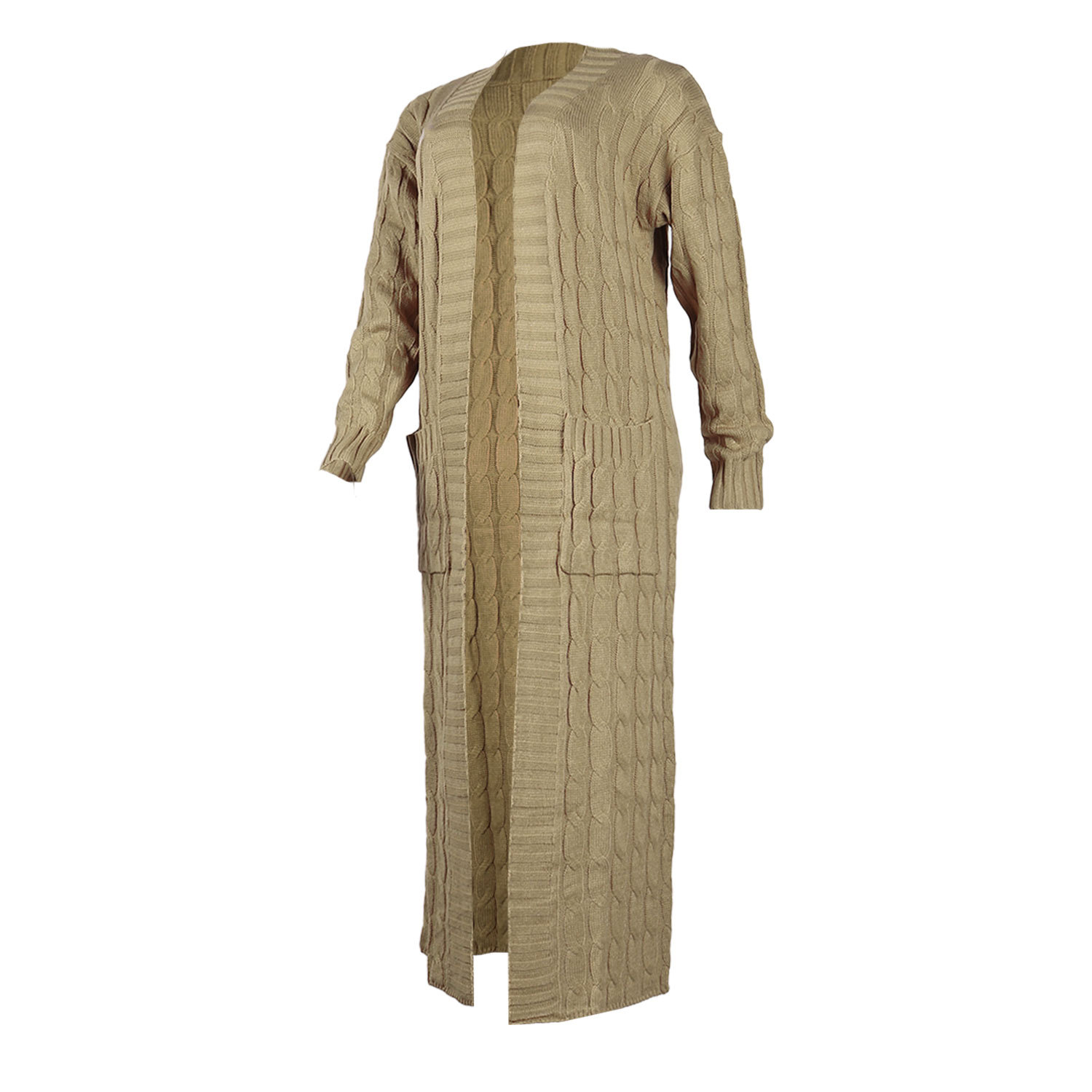 Damen Strickjacke Lang Aus Grobstrick In Unifarben Wintermantel_voghion.com
