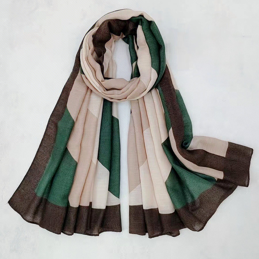 New Foreign Trade Autumn and Winter Color-Blocking Geometric Print Scarf, Cotton-Linen Feel, Warm Shawl, Fashionable Headscarf, Direct Sales from the Manufacturer