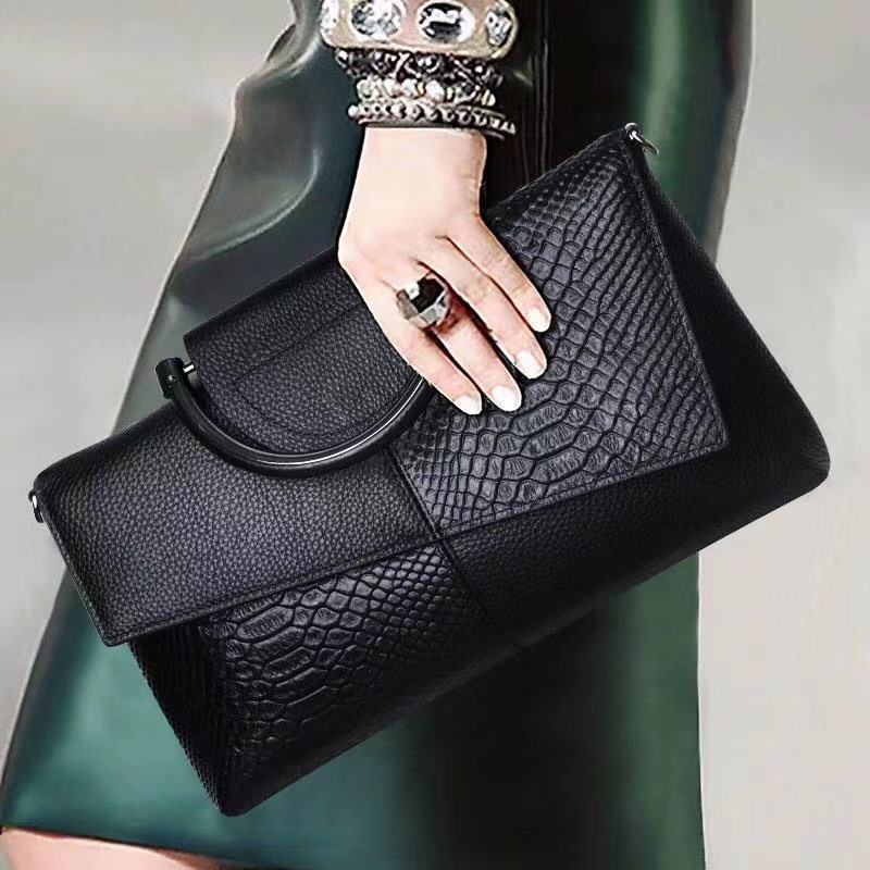 Women's Genuine Leather Clutch Bag 2023 New Large Capacity Banquet Handbag Crocodile Embossed Fashion Elegant Crossbody Bag - Thumbnail 6
