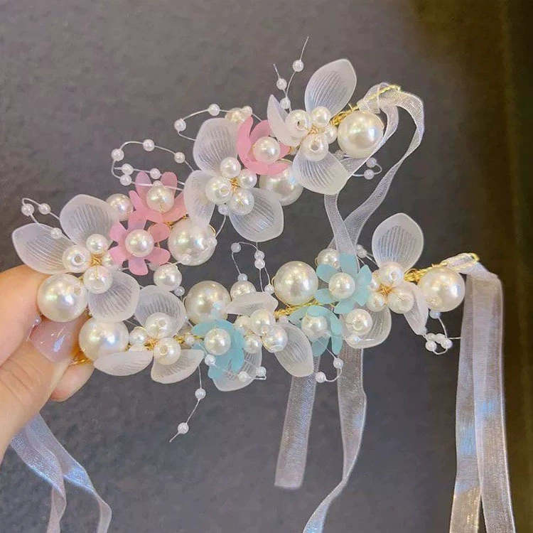 Матово ткаченый детский браслет из жемчуга handmade, с цветами