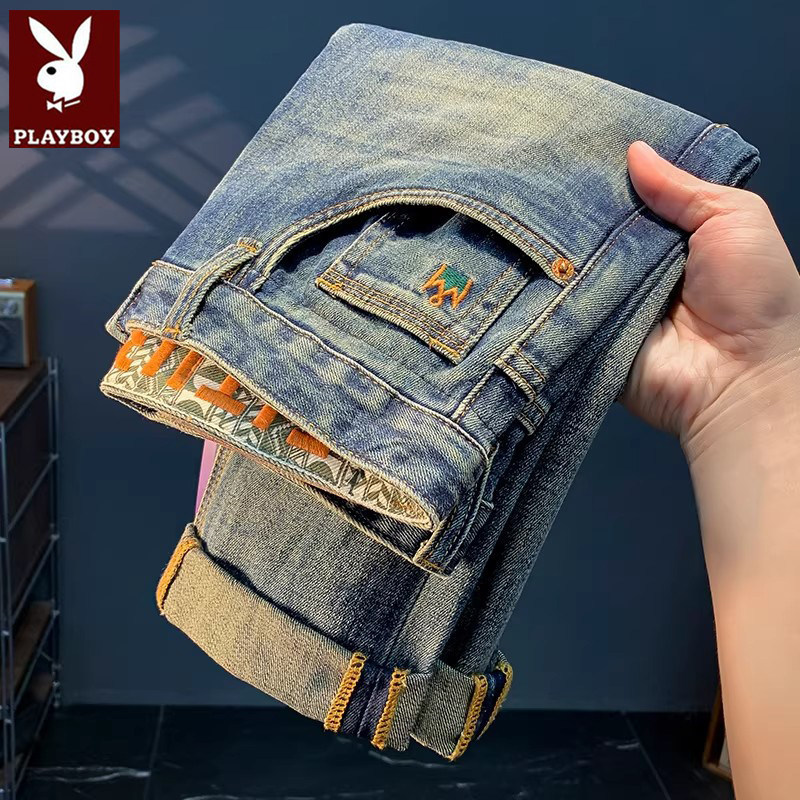 Playboy 2026 Spring and Autumn New Men's High-End Embroidered Slim Fit Jeans Loose Casual Long Pants Playboy 2026 Spring and Autumn New Men's High-End Embroidered Slim Fit Jeans Loose Casual Long Pants