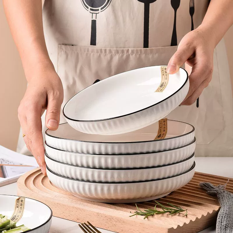 Керамическая тарелка с вертикальным узором, тарелка для дома, оптовая продажа, тарелка для супа, новинка 2022 года, тарелка для жарки, сервировочная тарелка Lingyue