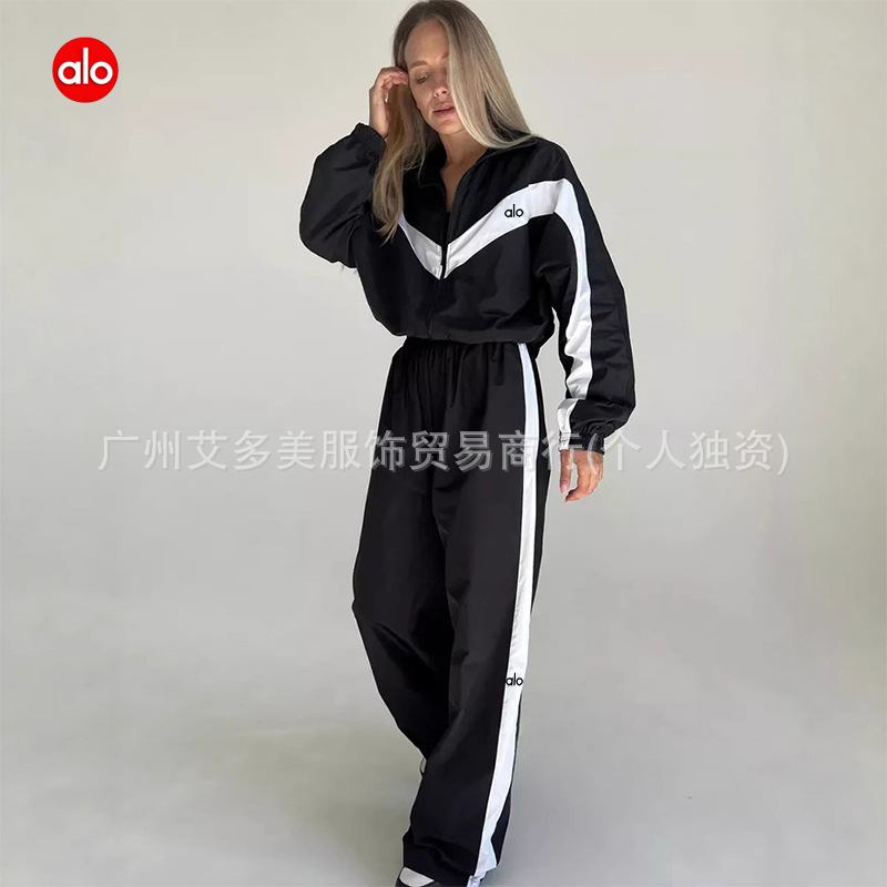 Alo casual amazon mujer transfronteriza europea y americana manga larga color cardigans deportivos pantalones largos trajes de estilo callejero