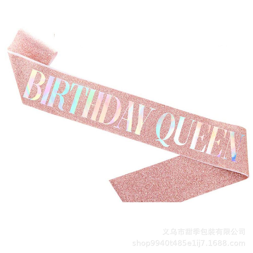 Cumpleaños en stock, banda de cumpleaños, correa de etiqueta, corona de oro rosa, correa de hombro