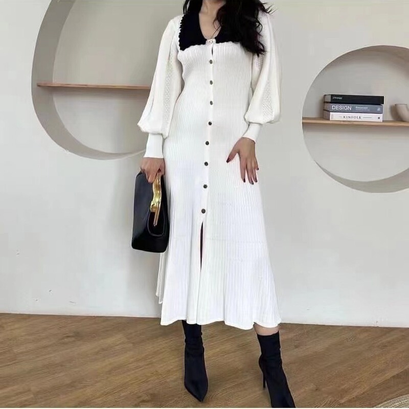 2023 French style high sense Fashion Women's essential temperament long sweater dress elegant exquisite sweater dress 2023 French style high sense Fashion Women's essential temperament long sweater dress elegant exquisite sweater dress