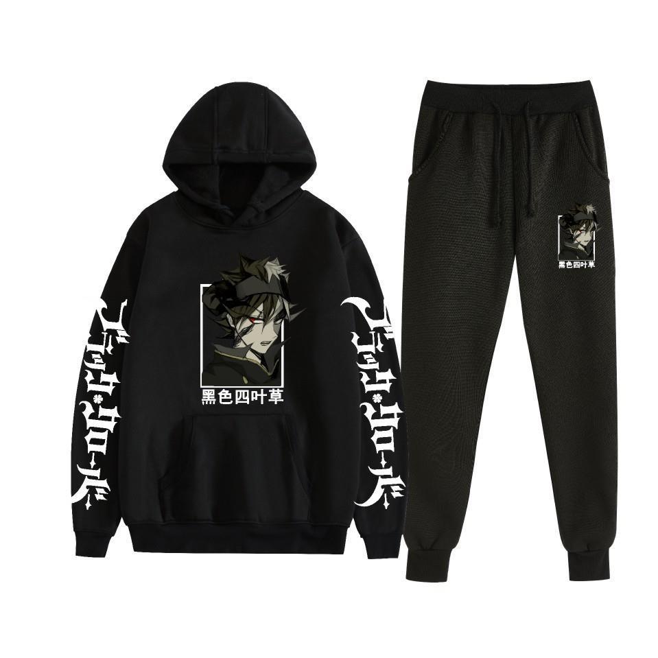 Black Clover negro trébol de cuatro hojas anime estampado sudadera con capucha más suéter de terciopelo anime hoodie transfronterizo