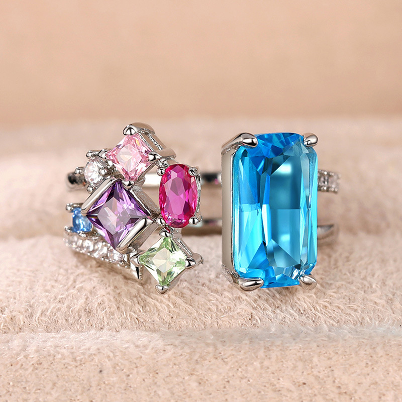 Daily Occasion Copper Material Shiny Geometric Copper Inlay Zircon Open Rings