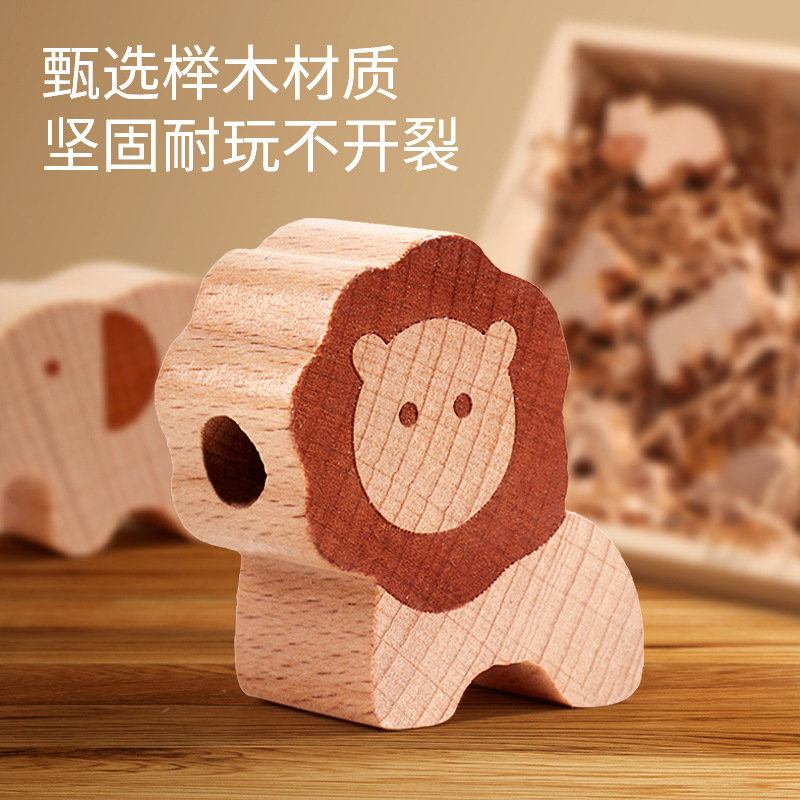 Los niños de madera de haya con cuentas animal enhebrado cuerda bebé cognitiva educación temprana bloques de construcción de madera enhebrado juguetes al por mayor